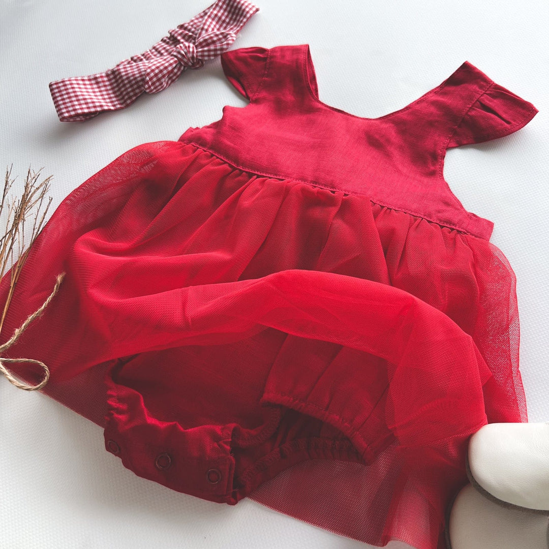 Love Henry Dresses Baby Girls Lottie Dress - Red Linen