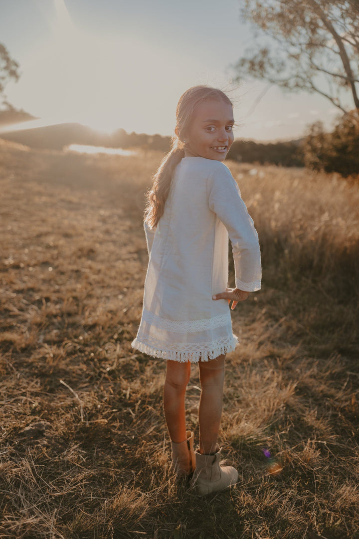 Love Henry Dresses Girls Aleeia Tassle Dress - Linen