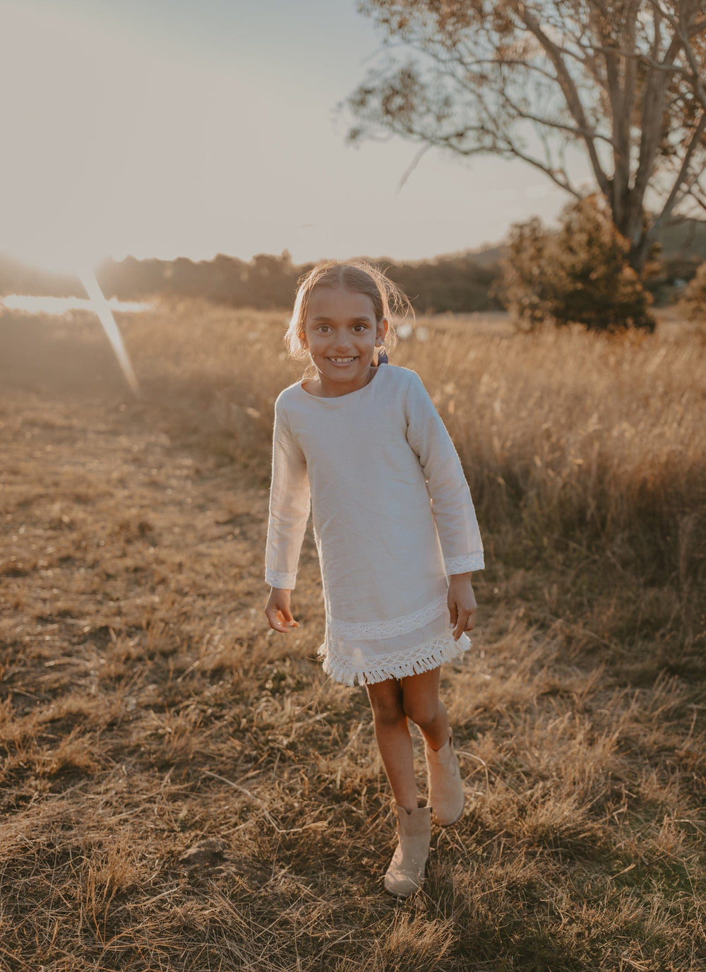 Love Henry Dresses Girls Aleeia Tassle Dress - Linen