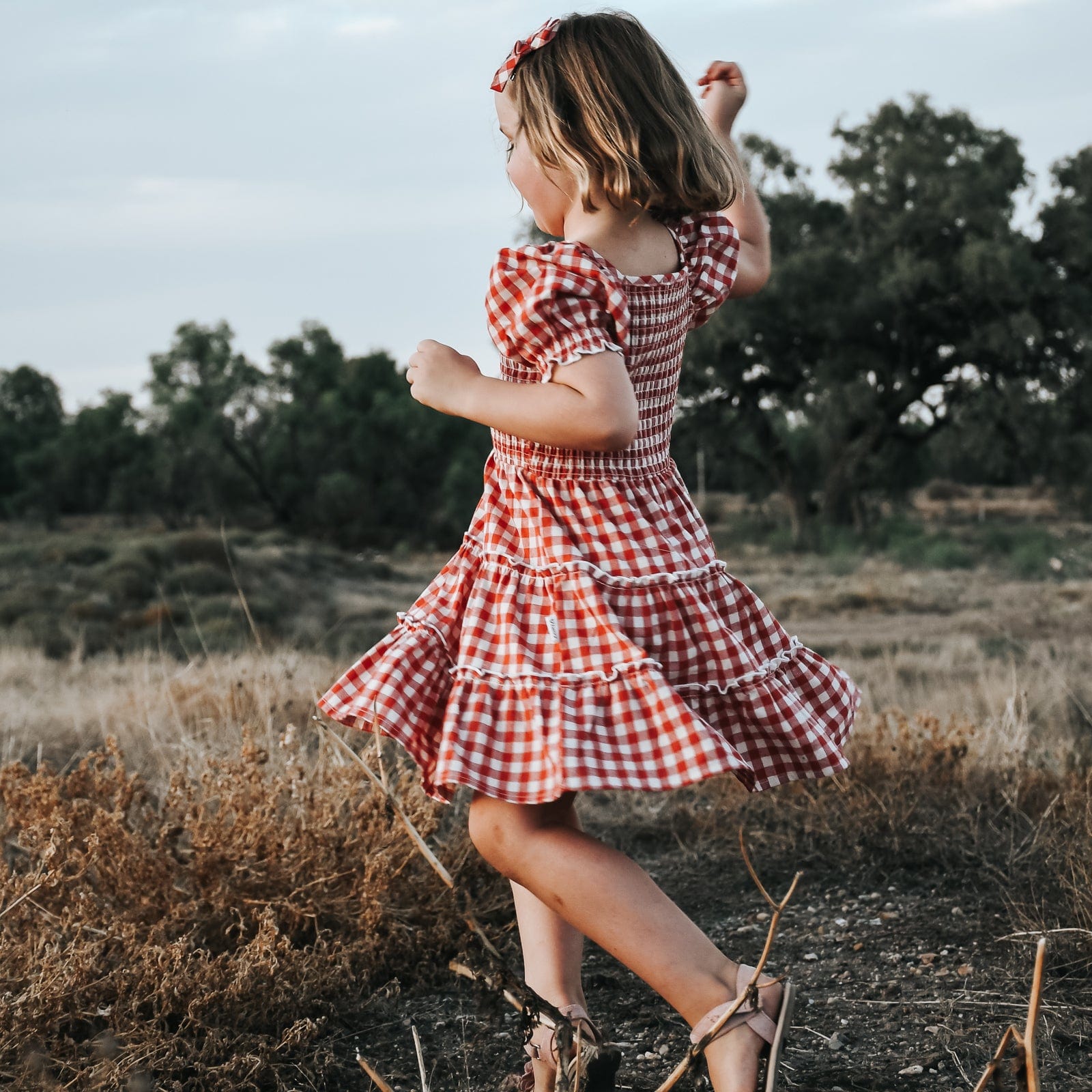 Girls Daisy Dress Red Check