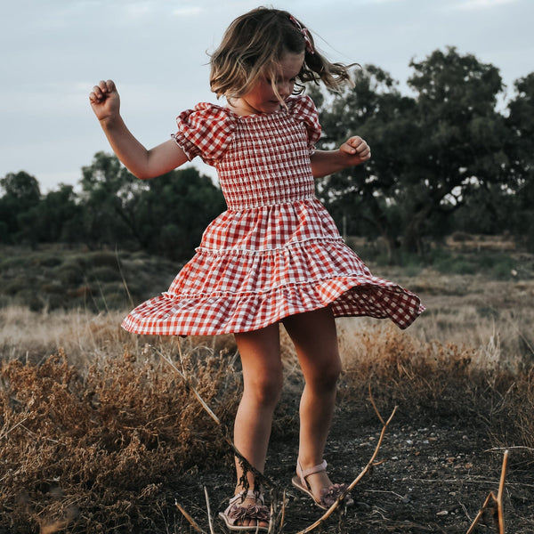 Red Combined Check Dress - Les Petits