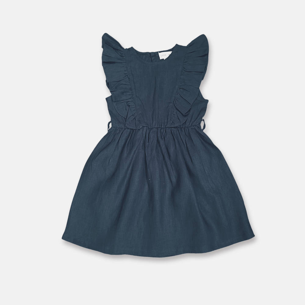 Love Henry Dresses Girls Florence Summer Dress - Navy Linen