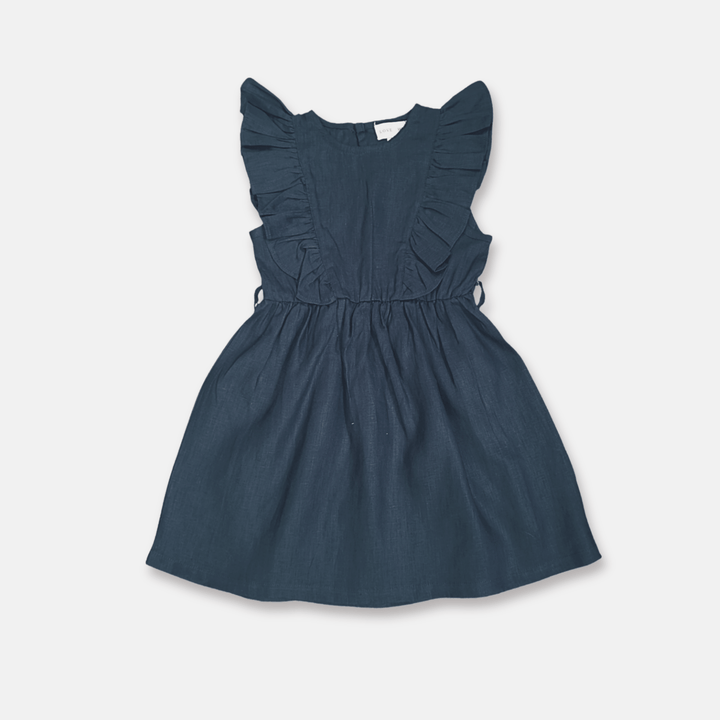 Love Henry Dresses Girls Florence Summer Dress - Navy Linen