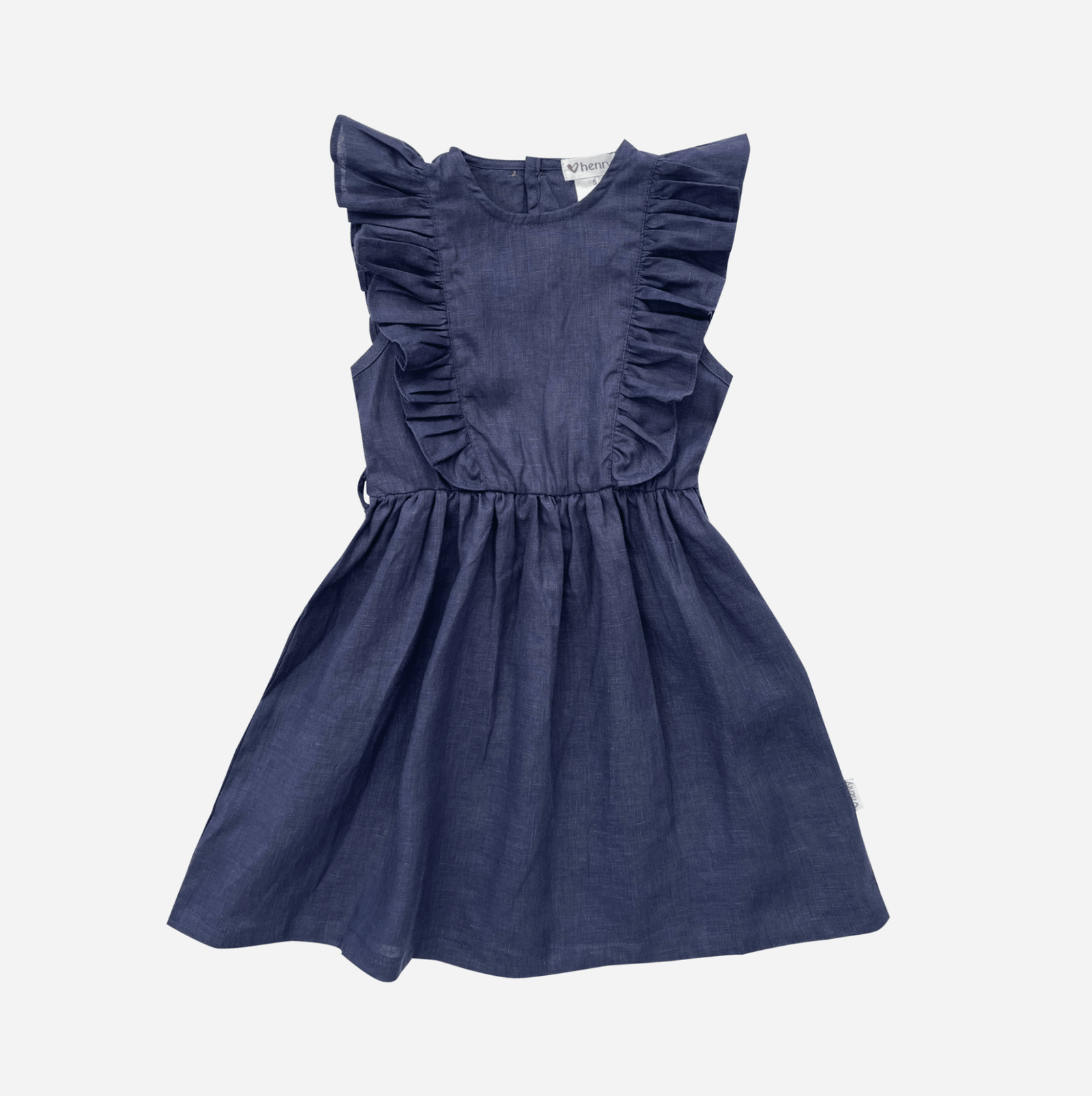 Love Henry Dresses Girls Florence Summer Dress - Navy Linen