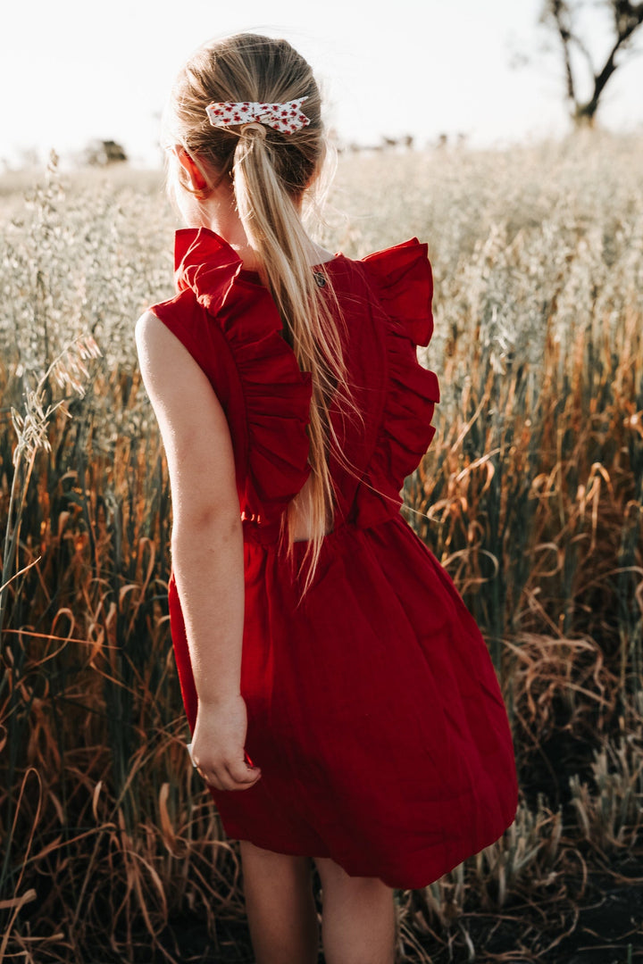 Love Henry Dresses Girls Florence Summer Dress - Red Linen