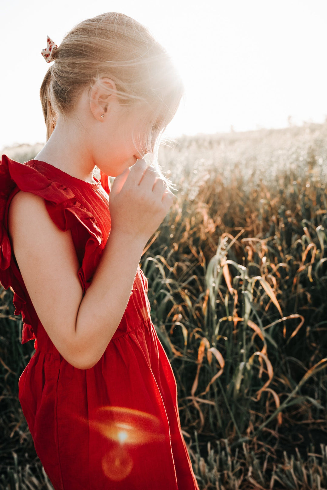 Love Henry Dresses Girls Florence Summer Dress - Red Linen