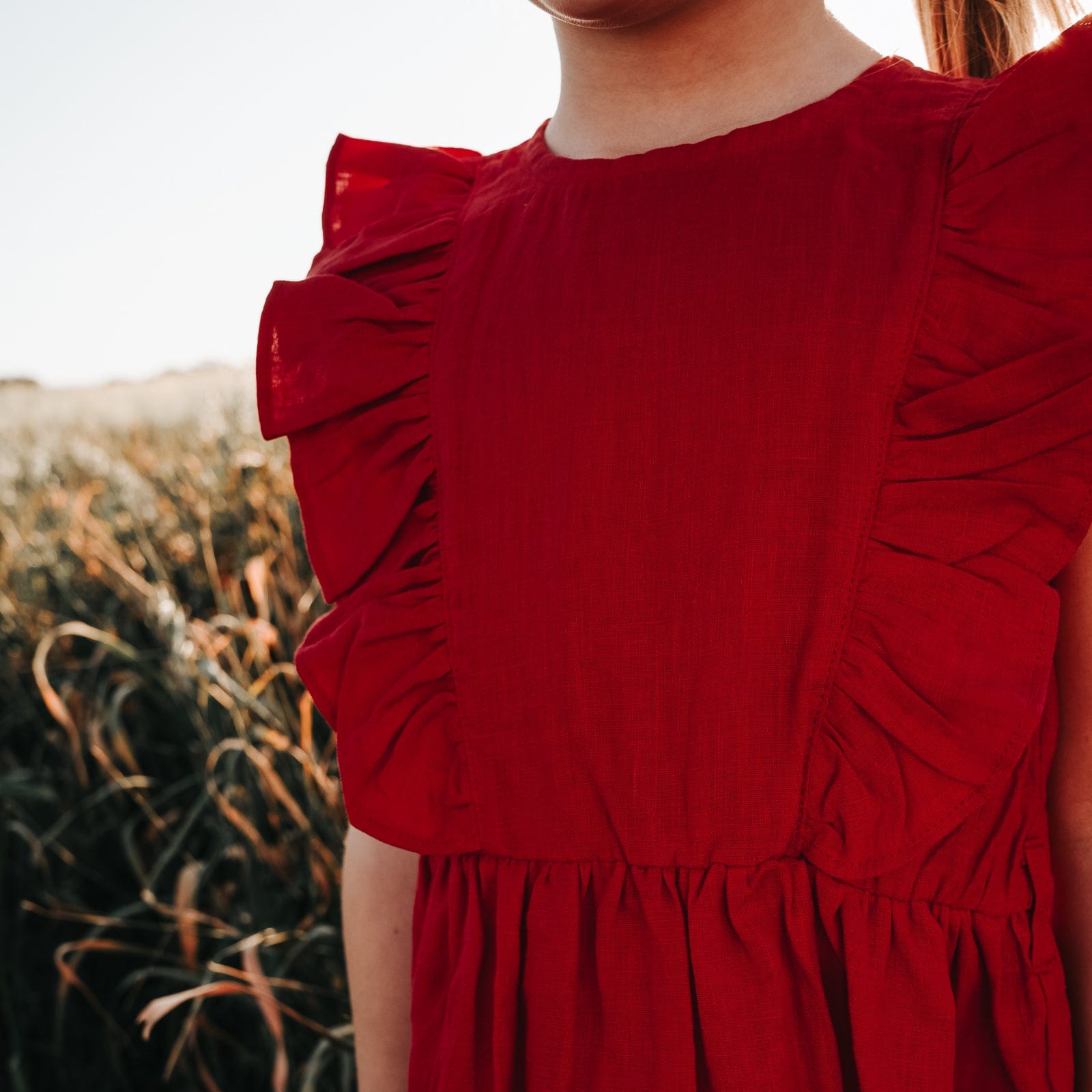 Love Henry Dresses Girls Florence Summer Dress - Red Linen