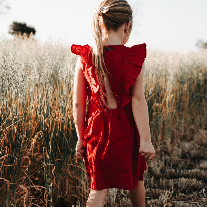 Love Henry Dresses Girls Florence Summer Dress - Red Linen