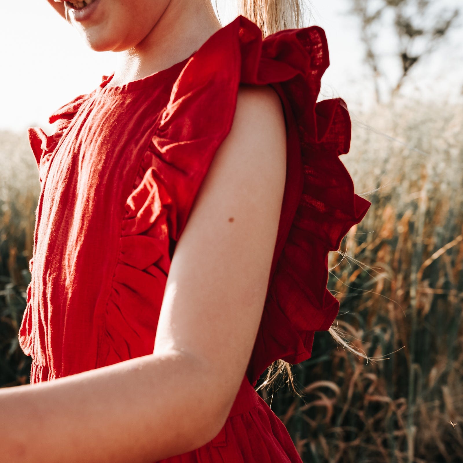 Love Henry Dresses Girls Florence Summer Dress - Red Linen