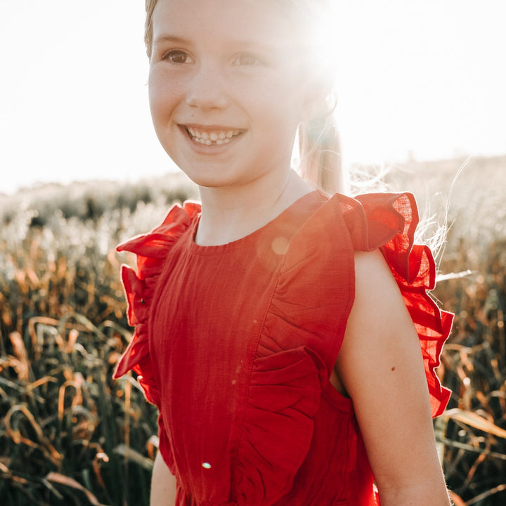 Love Henry Dresses Girls Florence Summer Dress - Red Linen