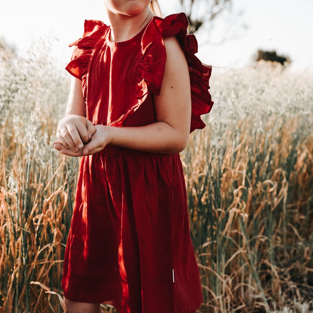 Love Henry Dresses Girls Florence Summer Dress - Red Linen