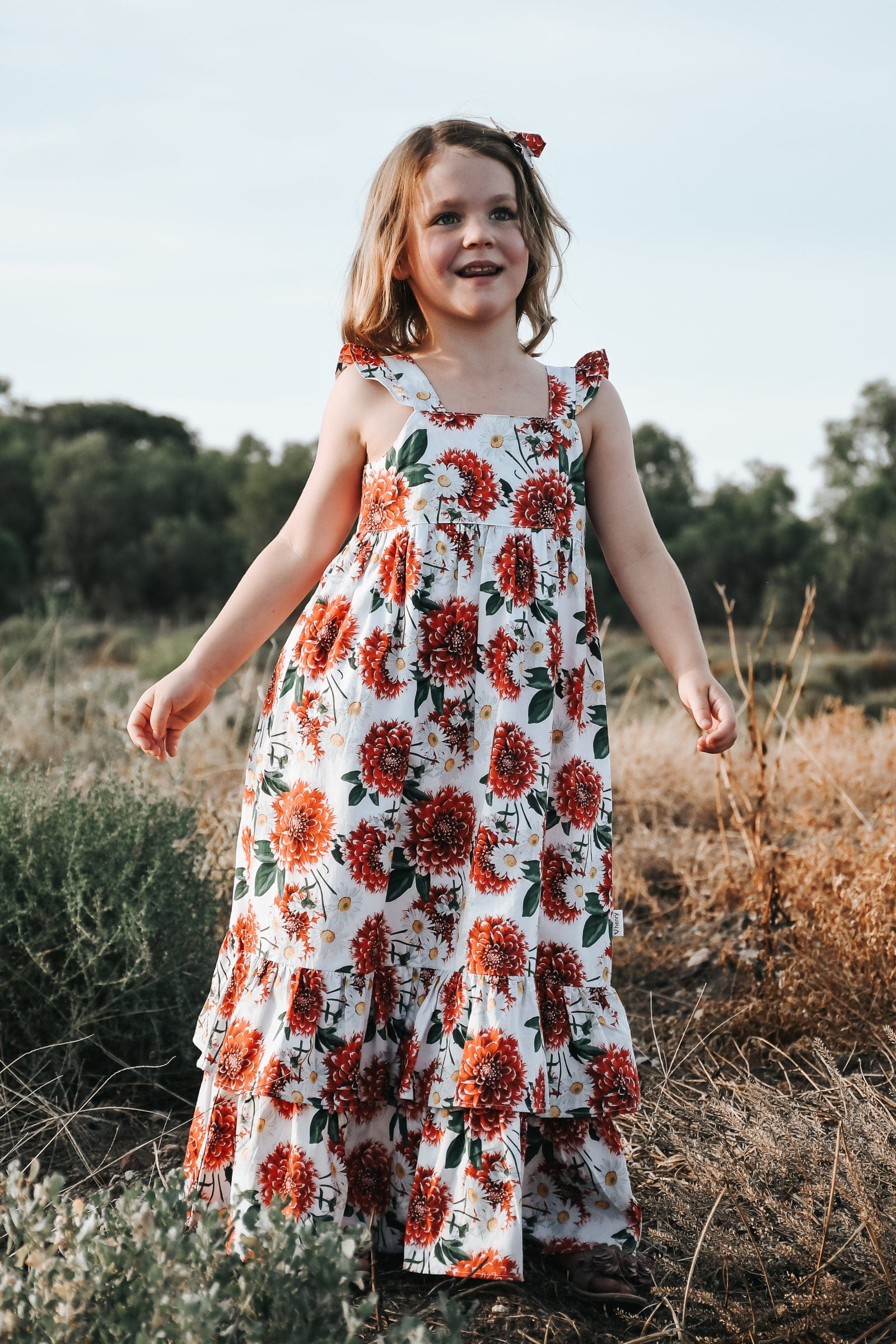 Tartine et Chocolat Girls Gold Tulle Feather Maxi Party Dress
