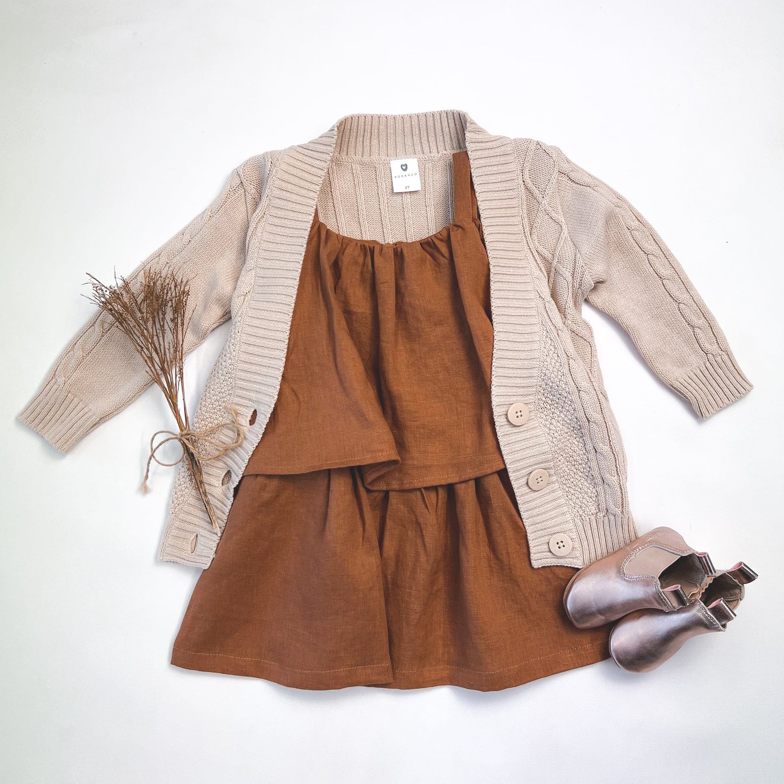 Love Henry Dresses Girls Tiered Dress - Bronze Linen