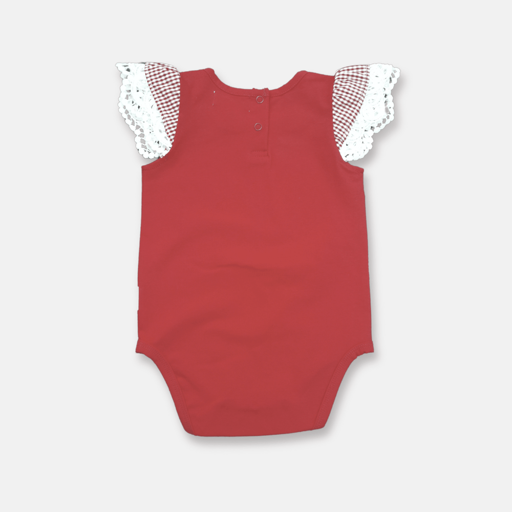 Love Henry Knit Onesie Baby Girls Knit Romper - Check Sleeve Red