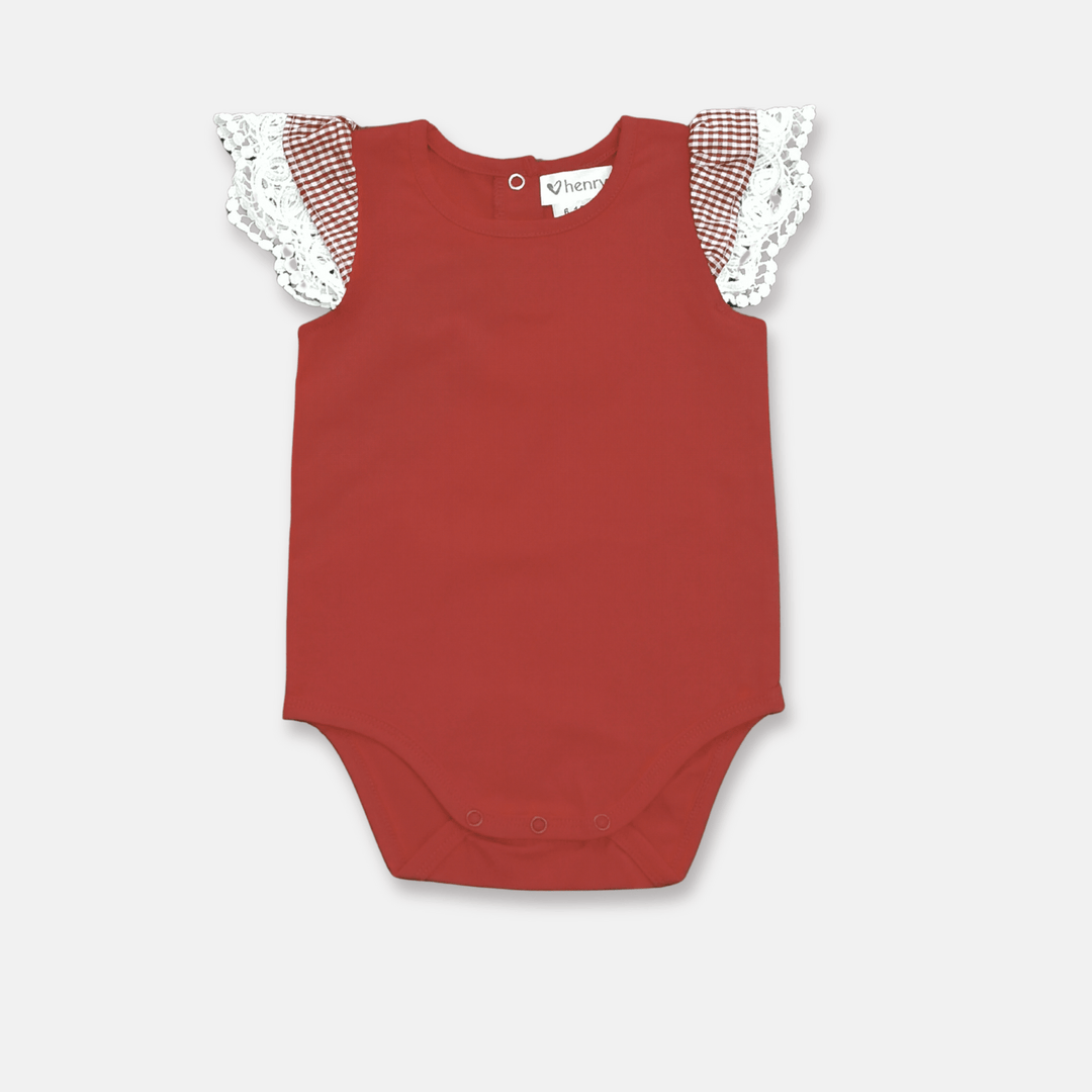 Love Henry Knit Onesie Baby Girls Knit Romper - Check Sleeve Red