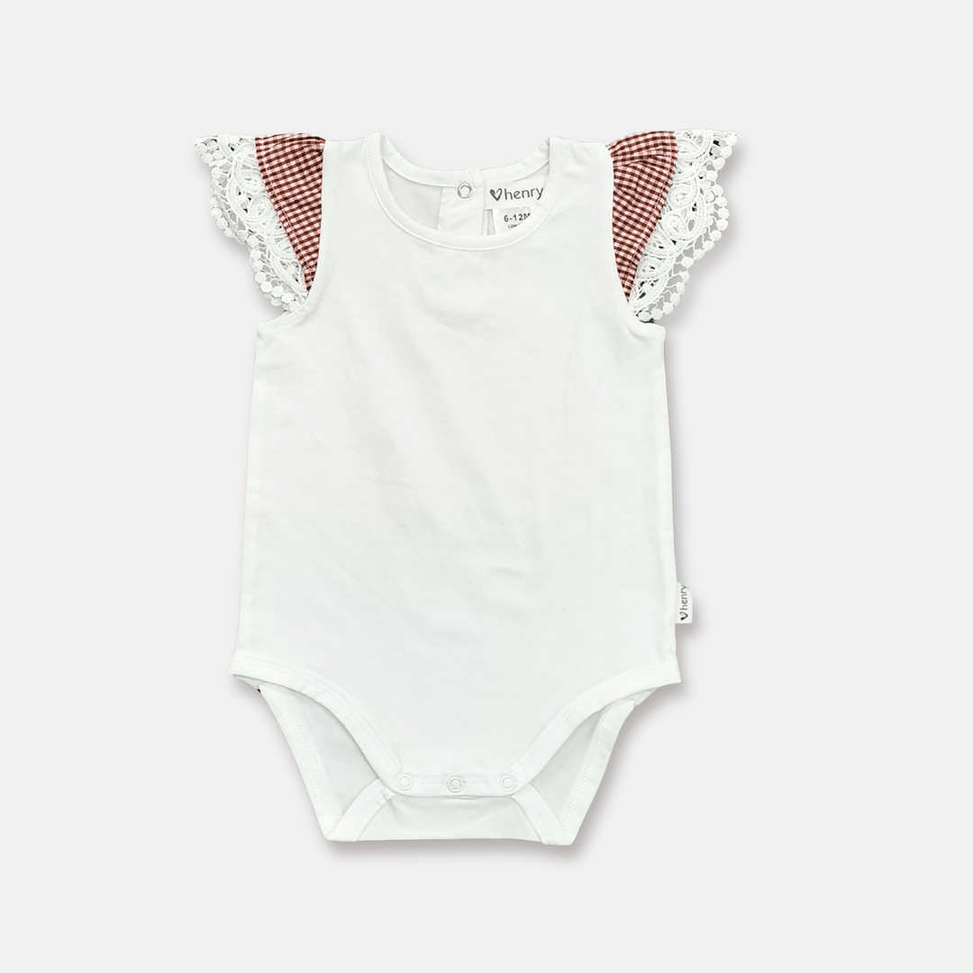 Baby Girls Knit Romper Check Sleeve White