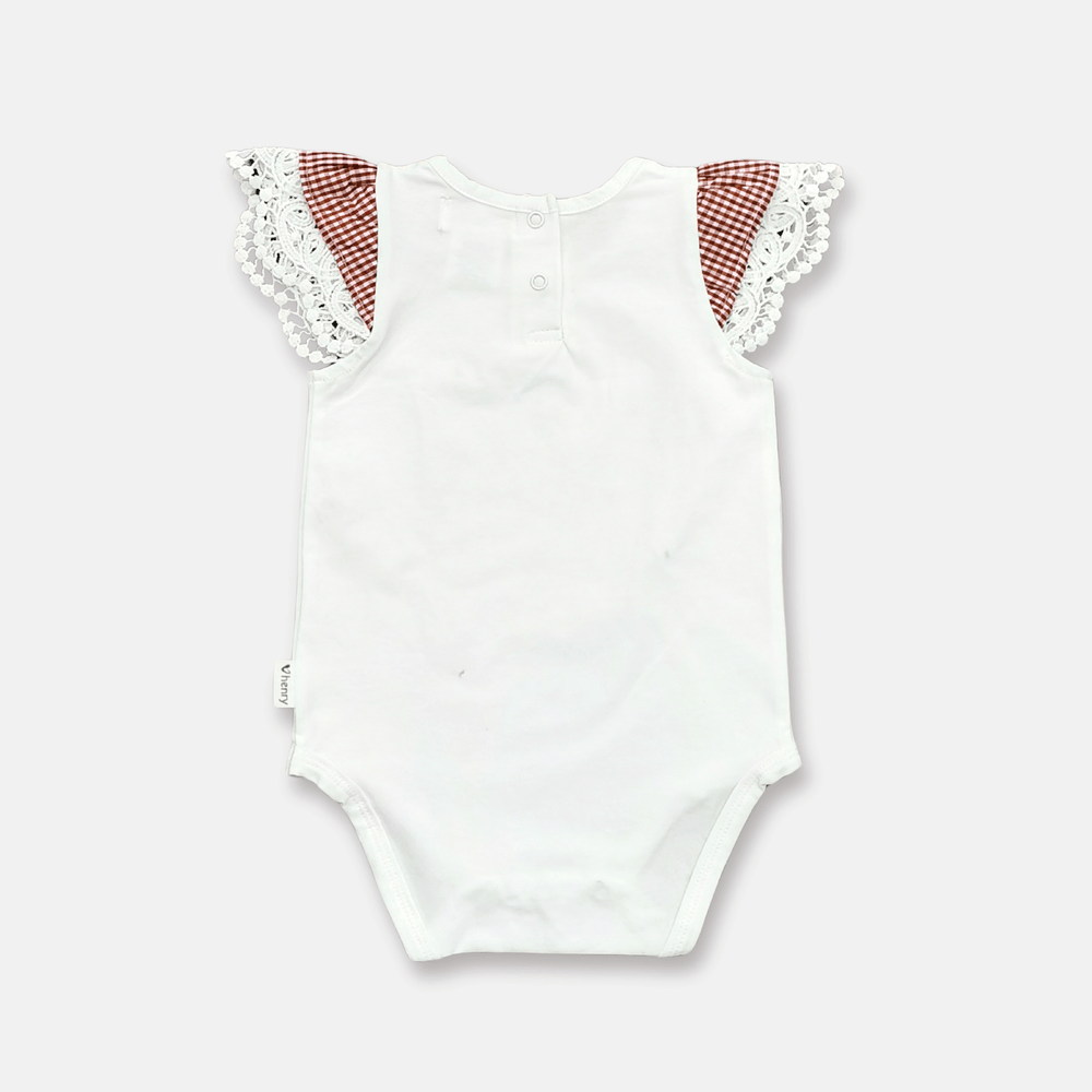 Love Henry Knit Onesie Baby Girls Knit Romper - Check Sleeve White