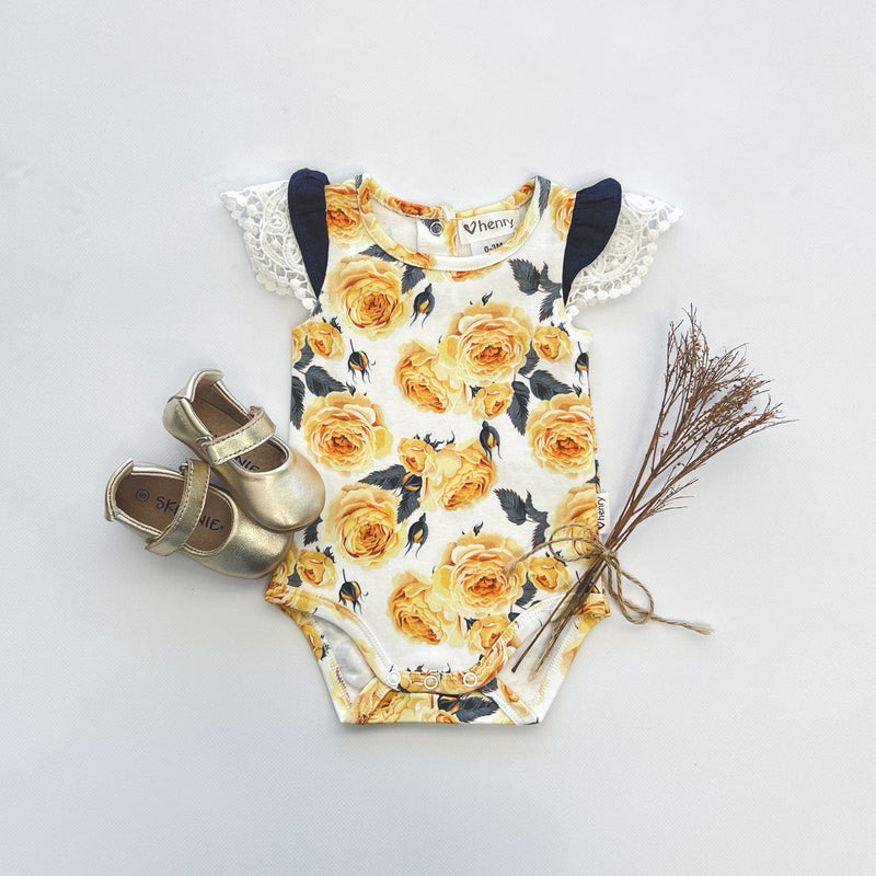 Baby Girls Knit Romper - Lemon Floral