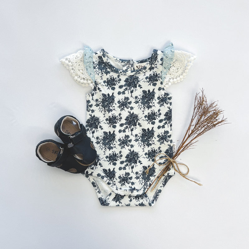 Baby Girls Knit Romper - Navy Floral