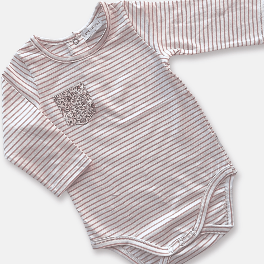 Love Henry Knit Onesie Baby Girls Knit Romper -  Pink Stripe