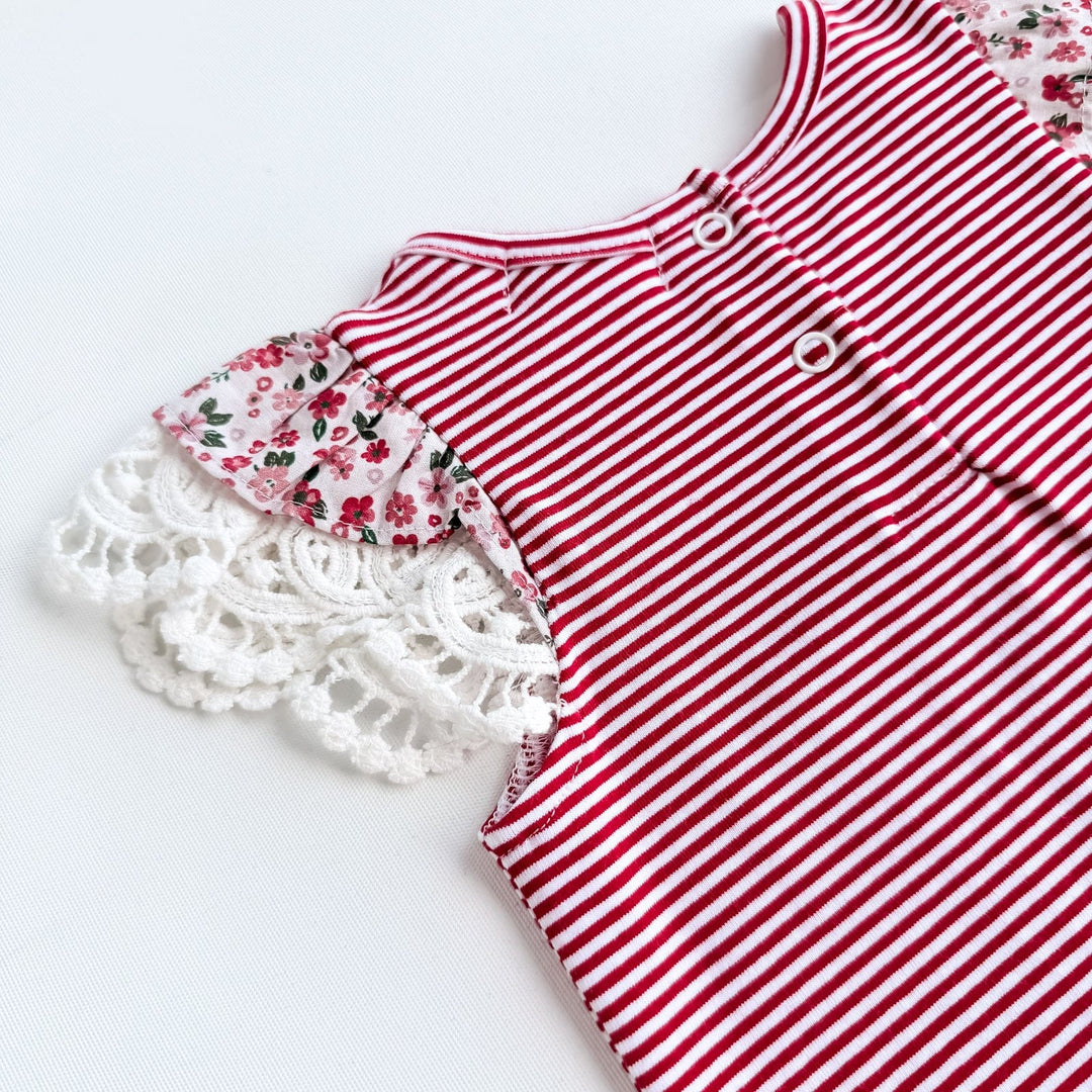 Love Henry Knit Onesie Baby Girls Knit Romper - Red Stripe