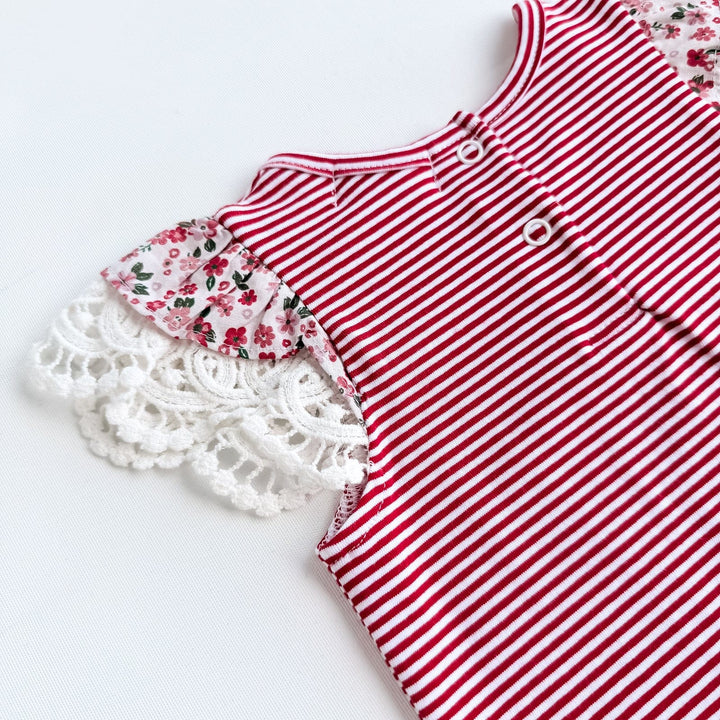Love Henry Knit Onesie Baby Girls Knit Romper - Red Stripe