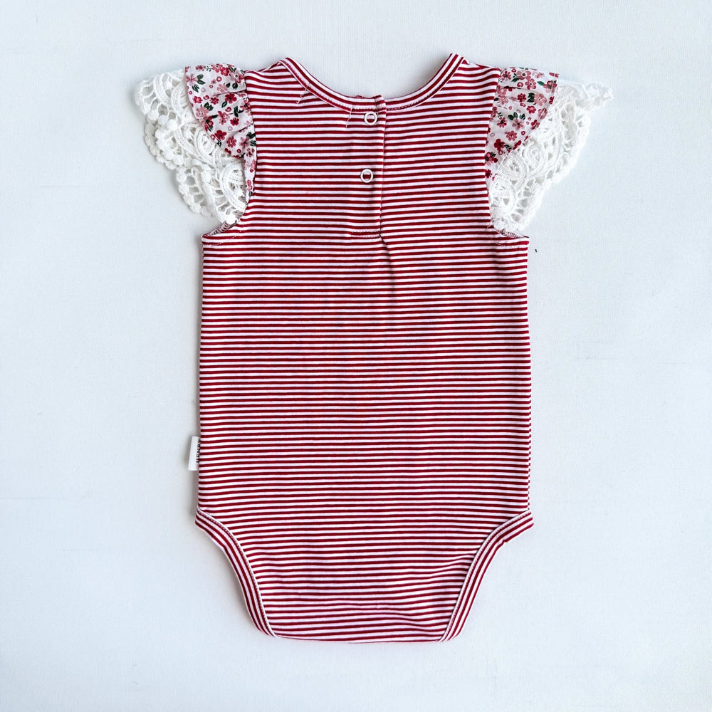 Love Henry Knit Onesie Baby Girls Knit Romper - Red Stripe