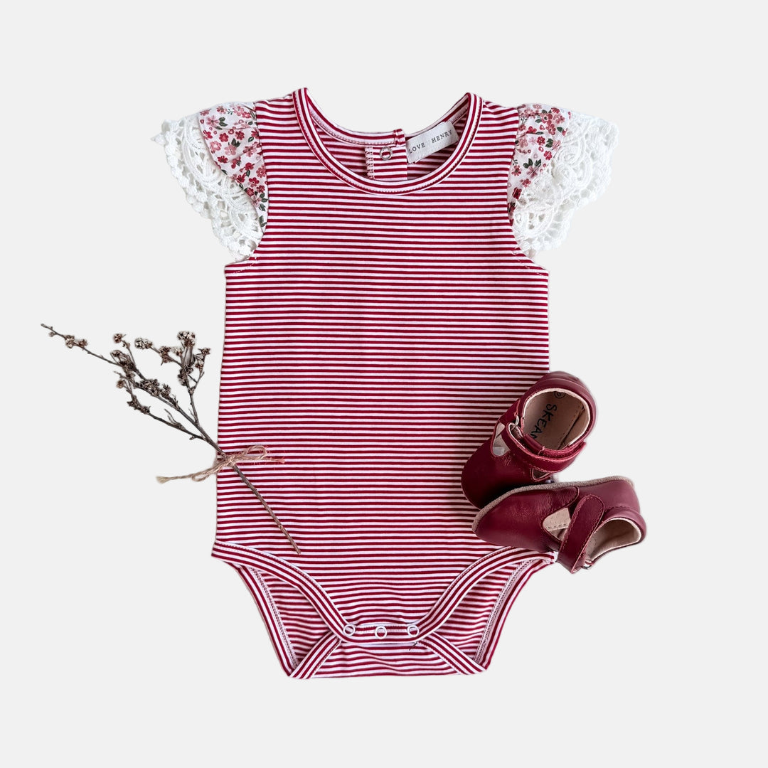 Love Henry Knit Onesie Baby Girls Knit Romper - Red Stripe
