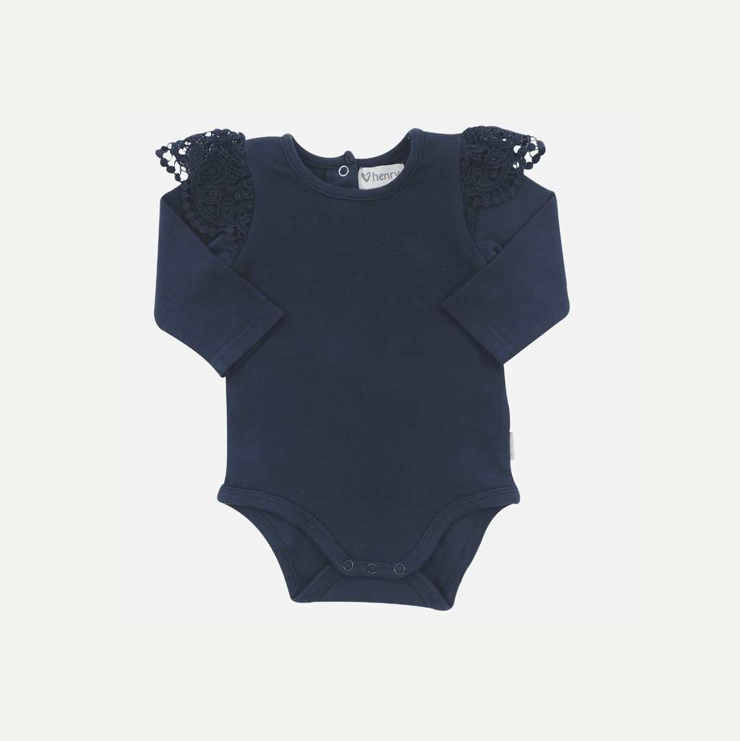 Love Henry Knit Onesie Baby Girls Lace Sleeve Onesie - Navy