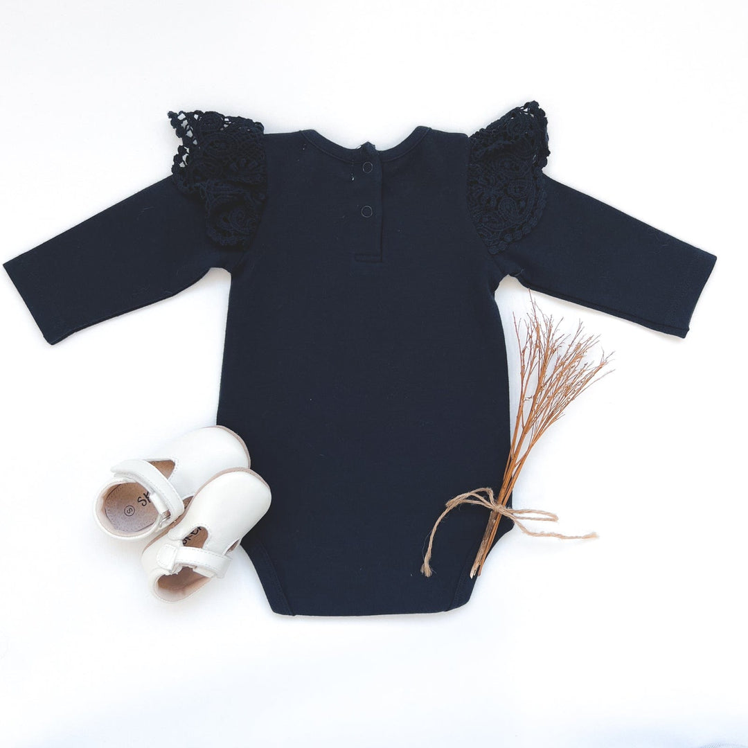 Love Henry Knit Onesie Baby Girls Lace Sleeve Onesie - Navy