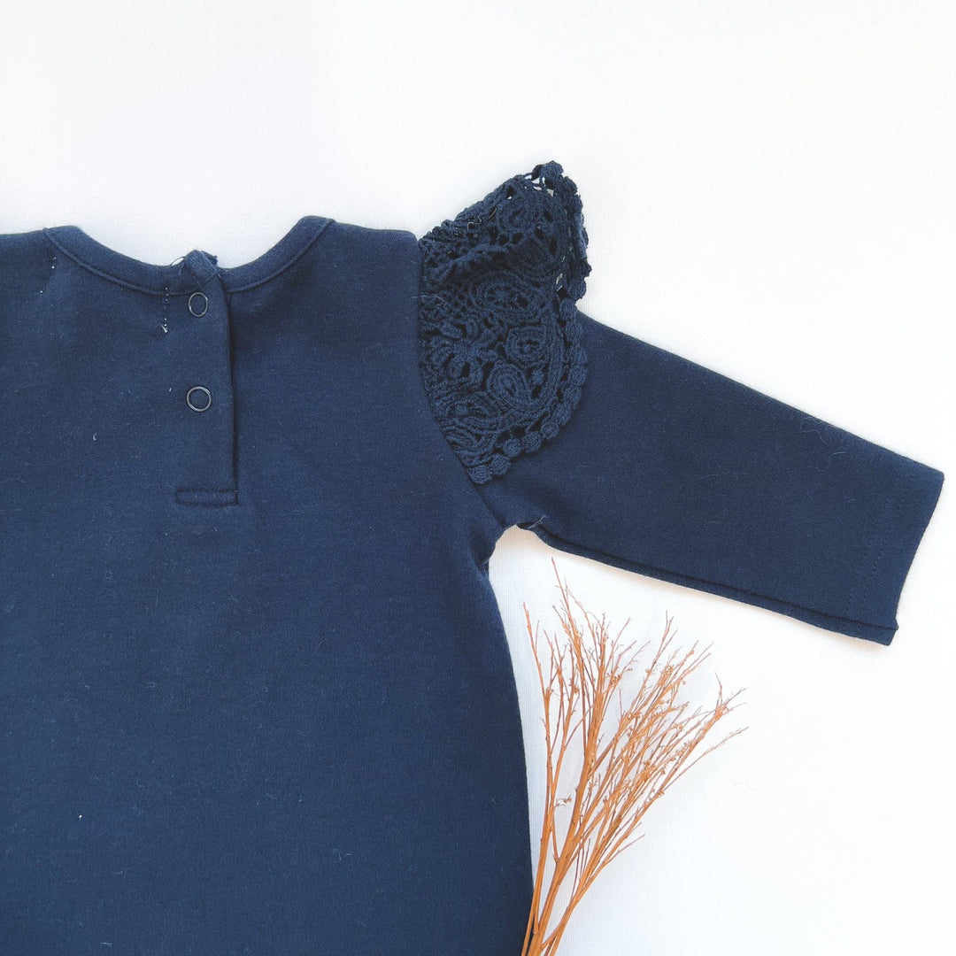 Love Henry Knit Onesie Baby Girls Lace Sleeve Onesie - Navy