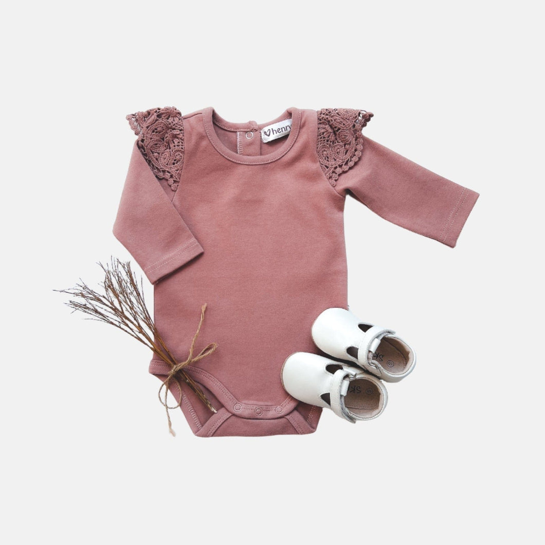 Love Henry Knit Onesie Baby Girls Lace Sleeve Onesie - Pink Rust