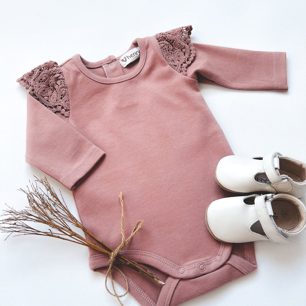 Love Henry Knit Onesie Baby Girls Lace Sleeve Onesie - Pink Rust