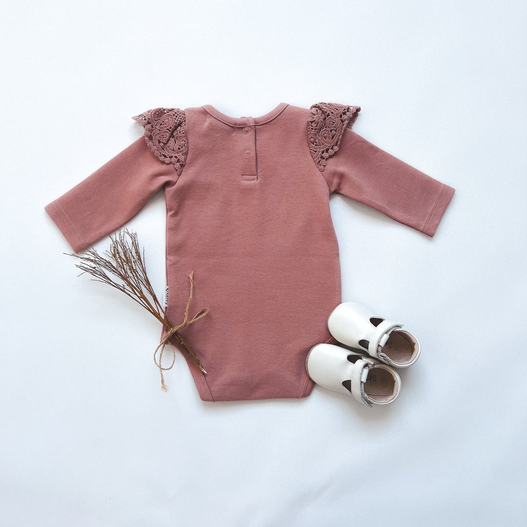 Love Henry Knit Onesie Baby Girls Lace Sleeve Onesie - Pink Rust