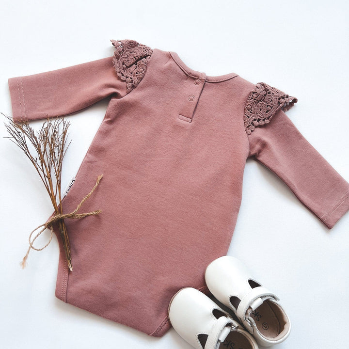 Love Henry Knit Onesie Baby Girls Lace Sleeve Onesie - Pink Rust