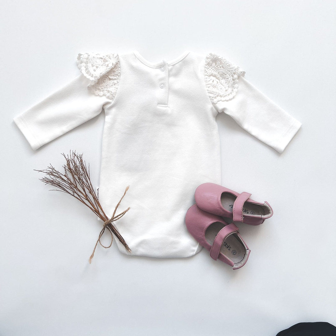 Love Henry Knit Onesie Baby Girls Lace Sleeve Onesie - White