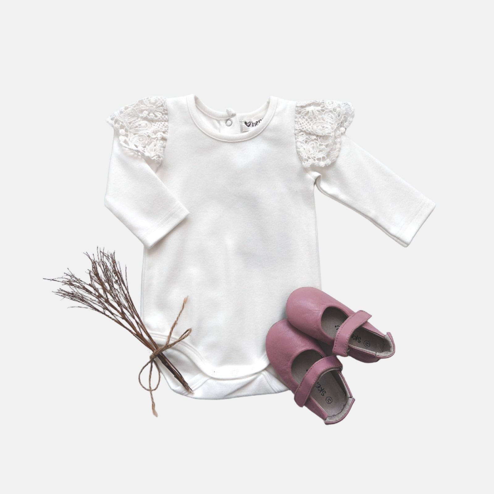 Love Henry Knit Onesie Baby Girls Lace Sleeve Onesie - White