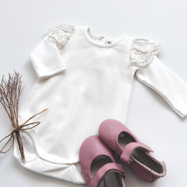 Love Henry Knit Onesie Baby Girls Lace Sleeve Onesie - White