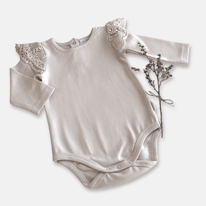 Love Henry Knit Onesie Baby Girls Lace Sleeve Romper - Beige