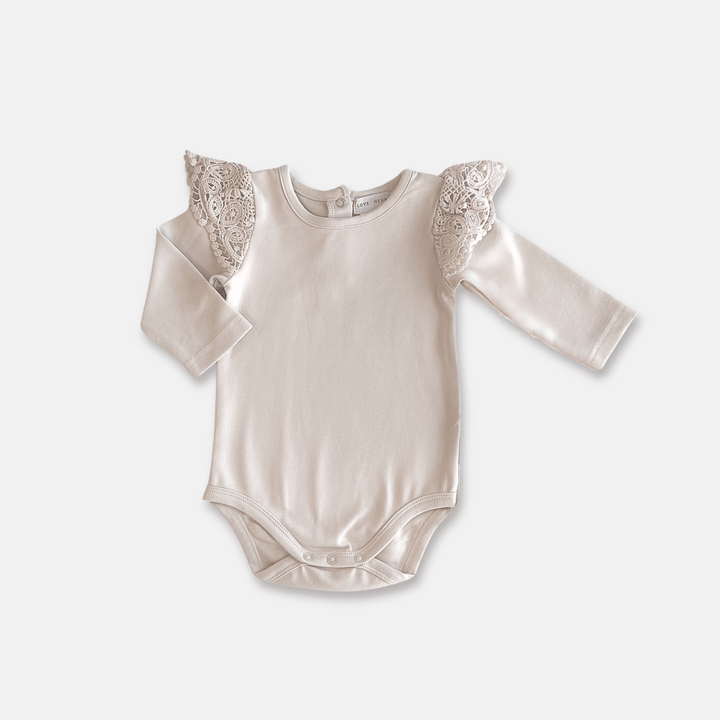 Love Henry Knit Onesie Baby Girls Lace Sleeve Romper - Beige