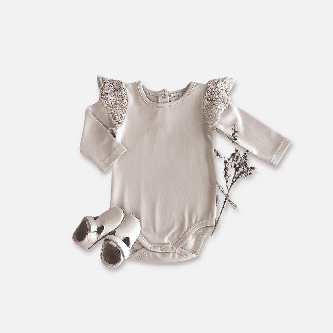 Love Henry Knit Onesie Baby Girls Lace Sleeve Romper - Beige