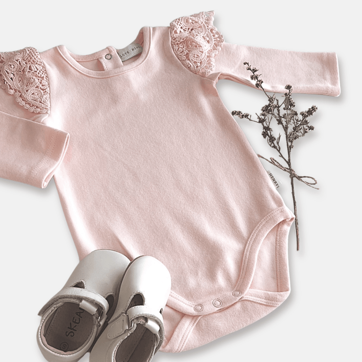 Love Henry Knit Onesie Baby Girls Lace Sleeve Romper - Pink