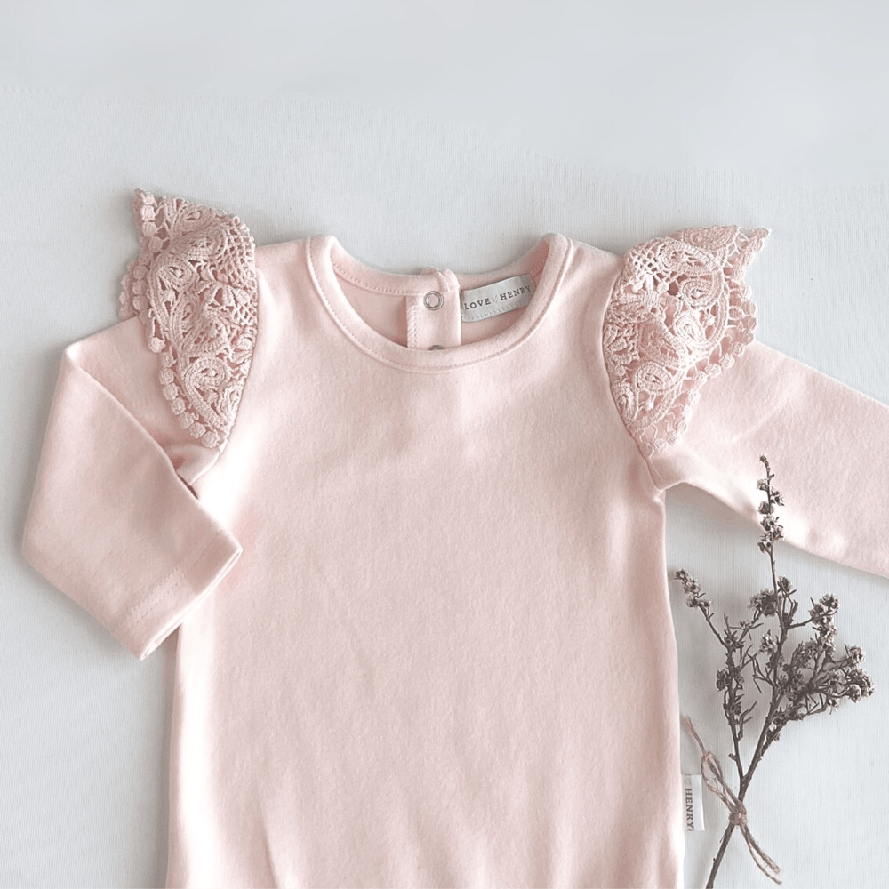 Love Henry Knit Onesie Baby Girls Lace Sleeve Romper - Pink