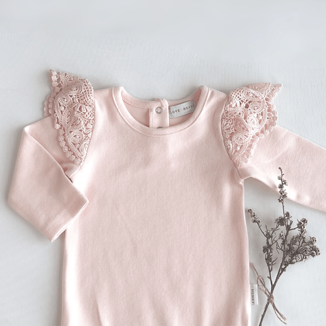 Love Henry Knit Onesie Baby Girls Lace Sleeve Romper - Pink