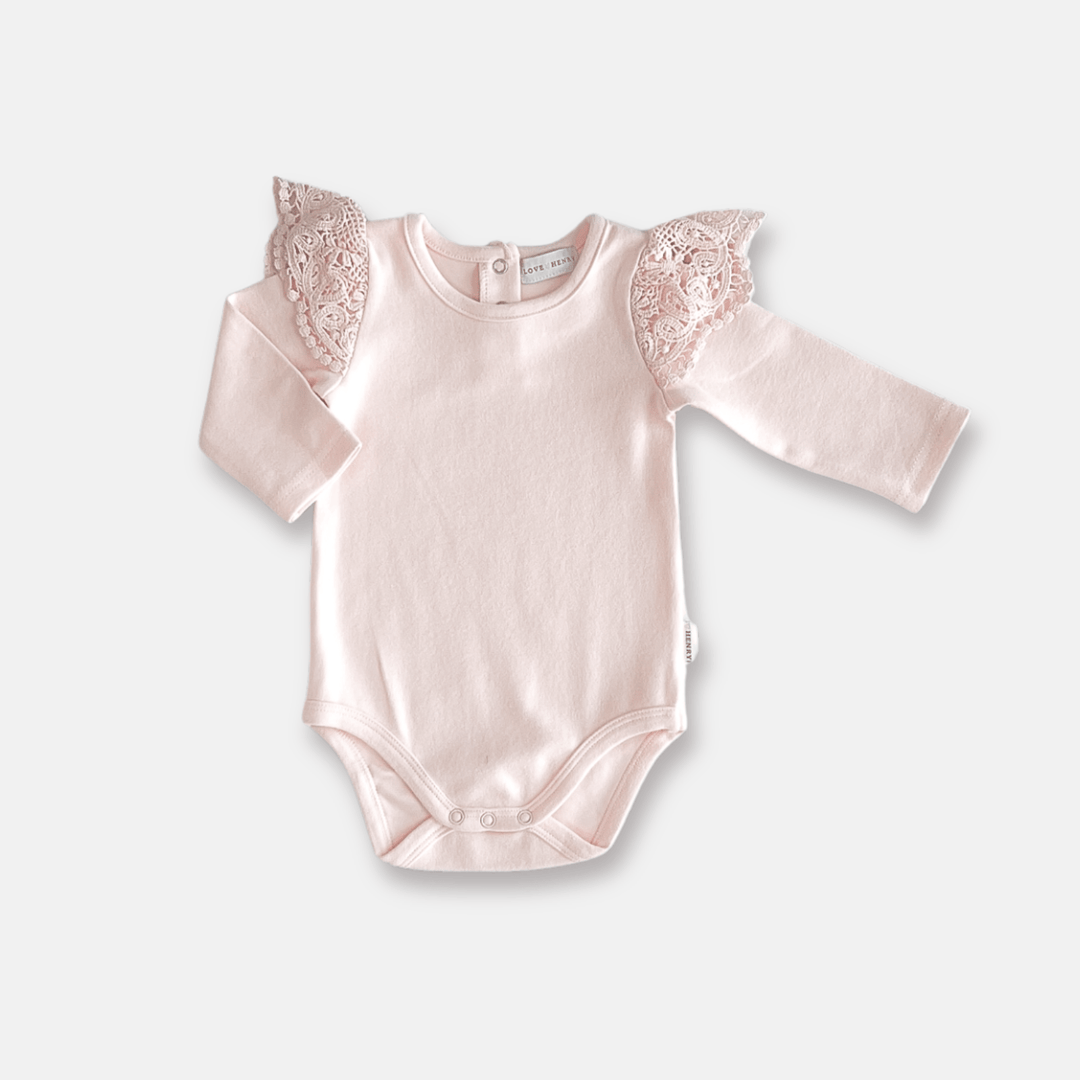 Love Henry Knit Onesie Baby Girls Lace Sleeve Romper - Pink