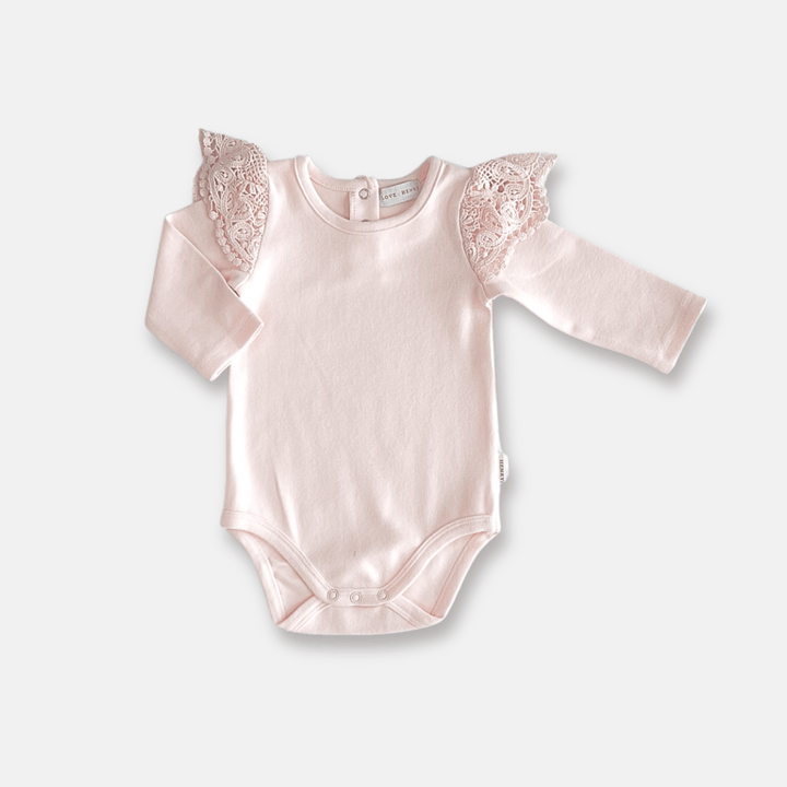 Love Henry Knit Onesie Baby Girls Lace Sleeve Romper - Pink