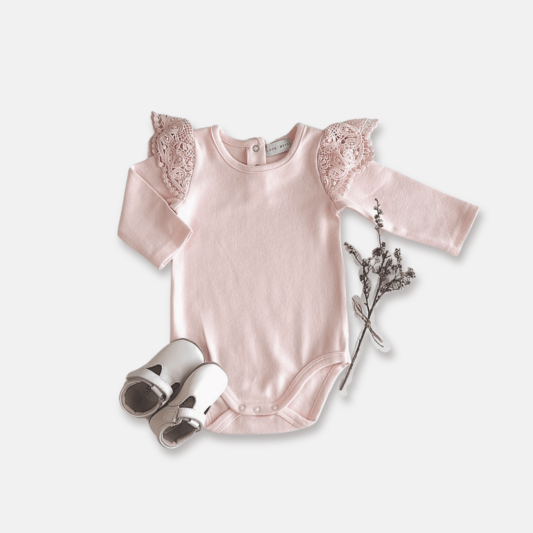 Love Henry Knit Onesie Baby Girls Lace Sleeve Romper - Pink