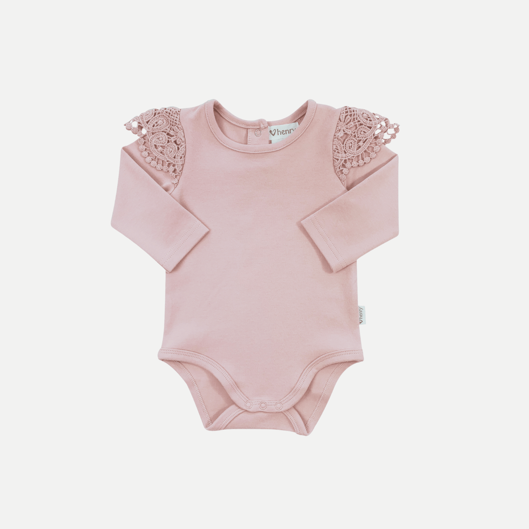 Love Henry Knit Onesie Baby Girls Lace Sleeve Romper - Pink