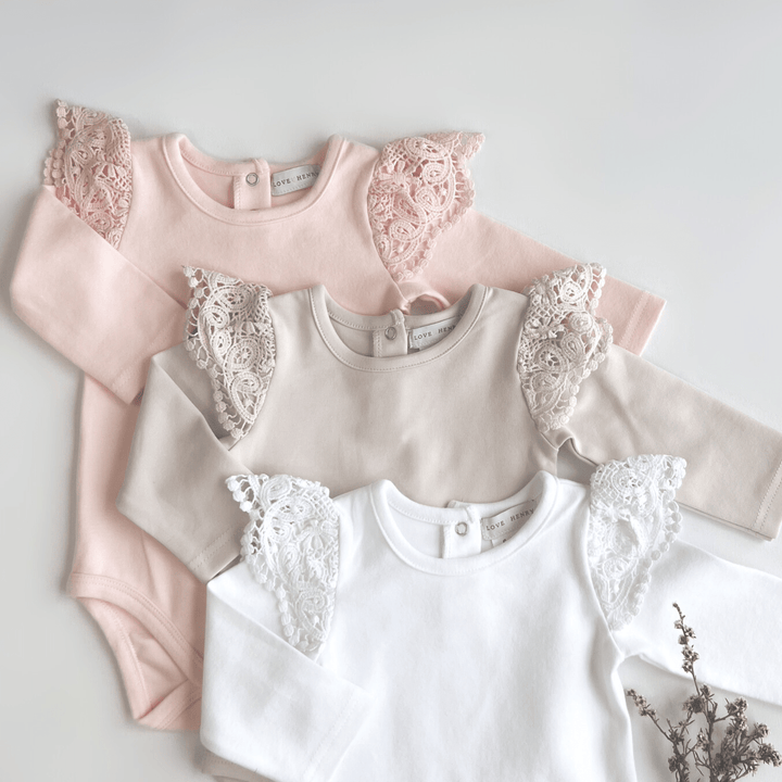 Love Henry Knit Onesie Baby Girls Lace Sleeve Romper - White