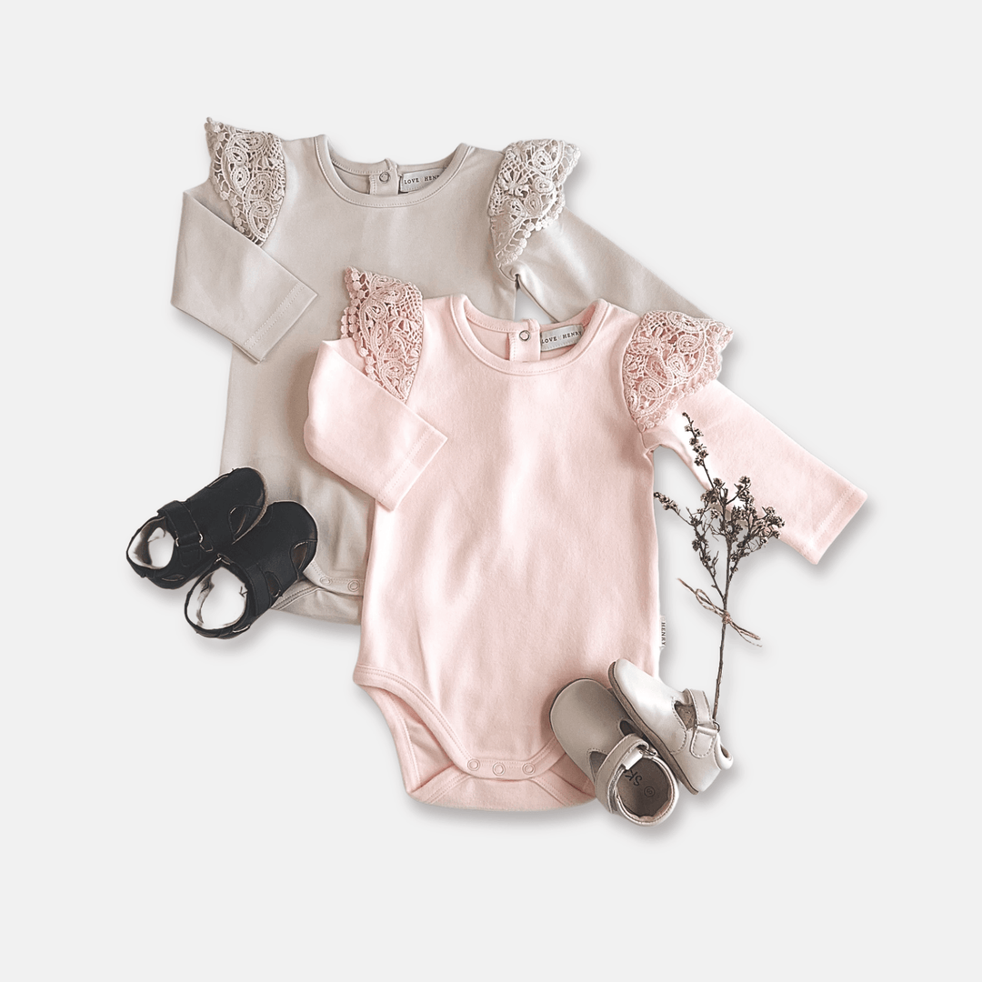 Love Henry Knit Onesie Baby Girls Lace Sleeve Romper - White